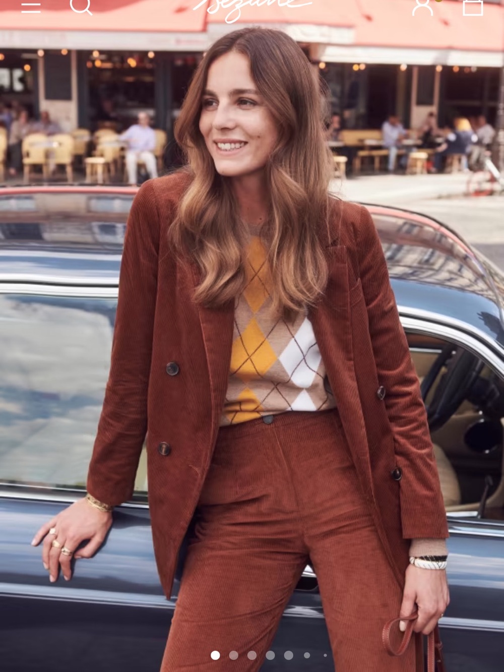 Sezane Rust Brown Corduroy Double-Breasted Blazer